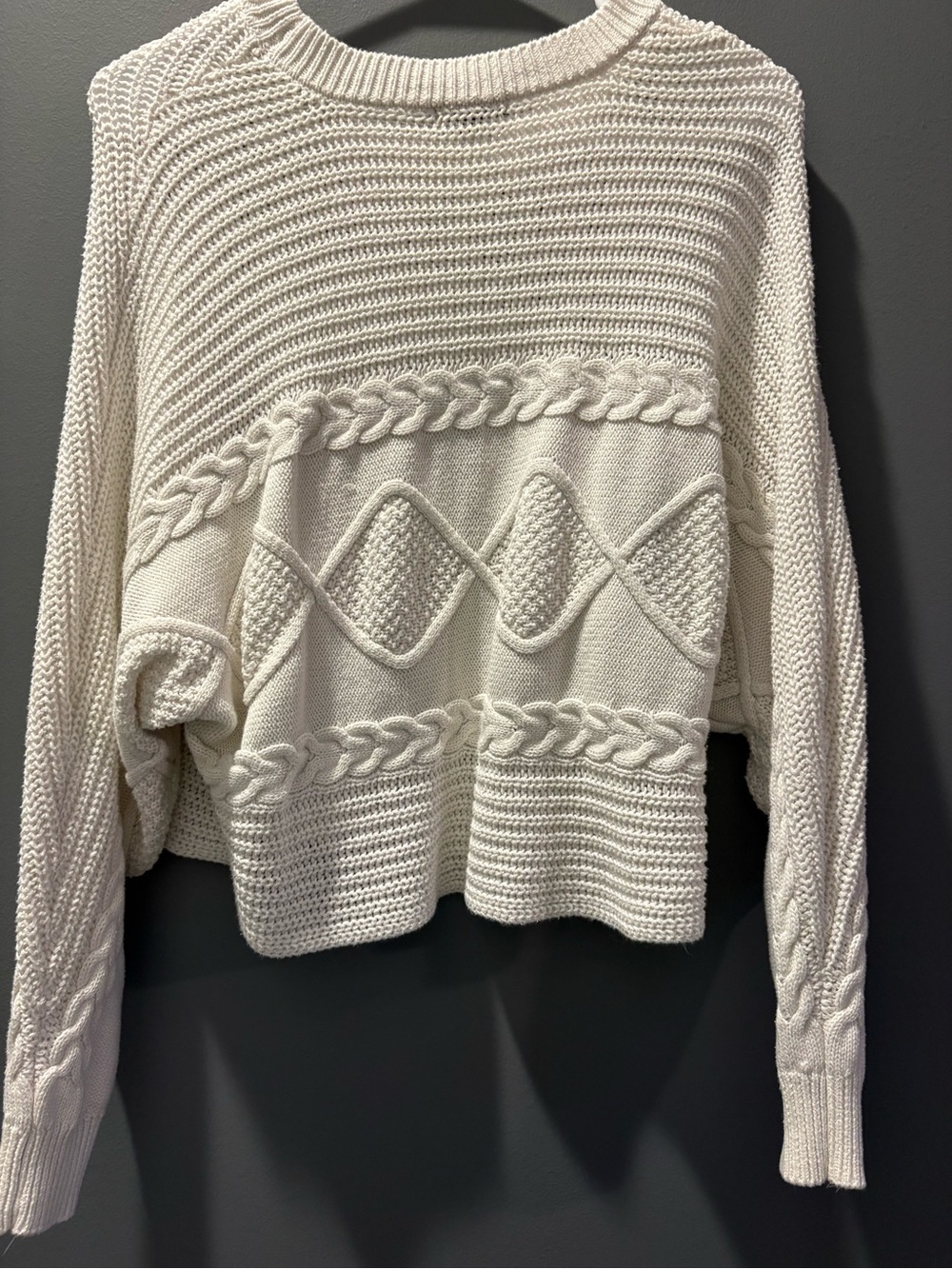 wild fable Cream Cable & Braided Crewneck Sweater